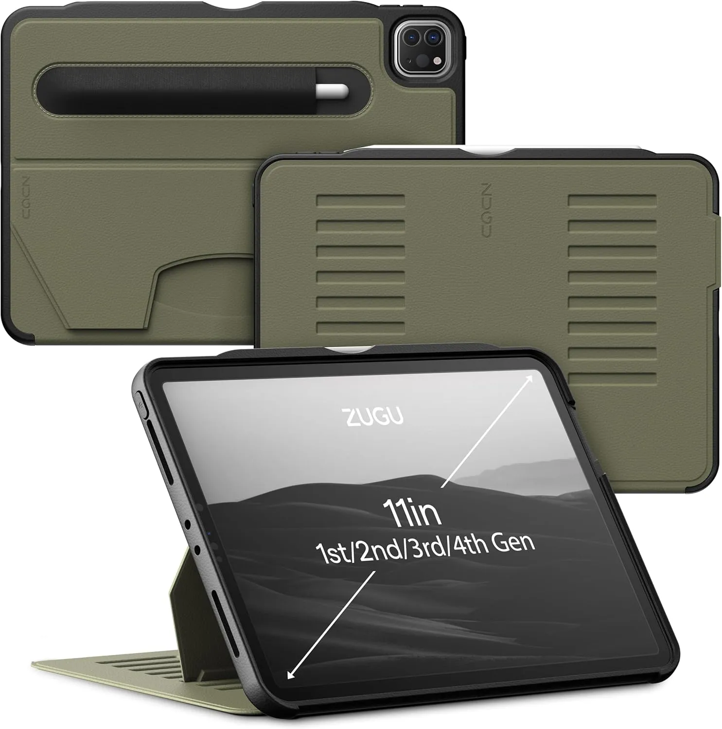 ZUGU Case iPad Pro 11 Inch Case, 1st/2nd/3rd/4th Generation 2018/2020/2021/2022, Slim Protective Cover, Wireless Apple Pencil Charging, Convenient Magnetic Stand. Sleep/Wake Cover, Olive Green