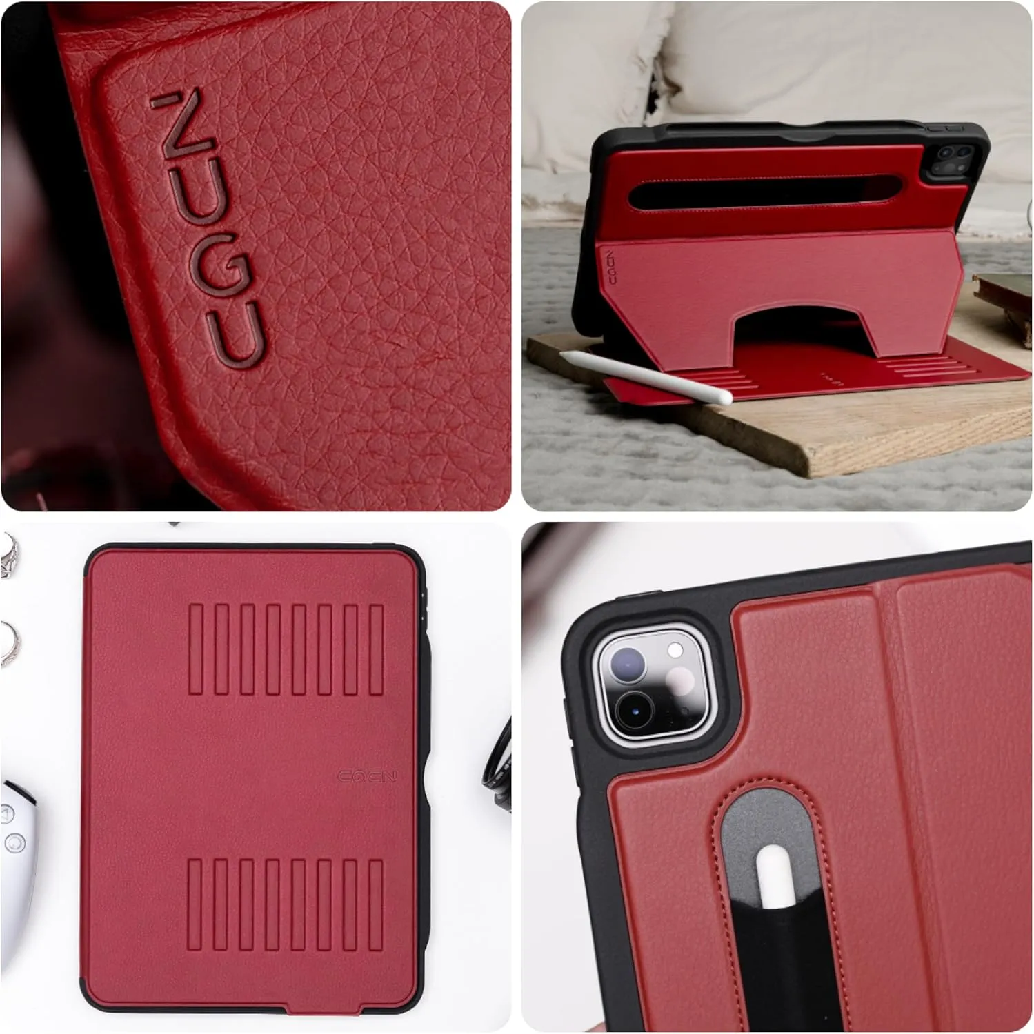ZUGU Case iPad Pro 11 Inch Case, 1st/2nd/3rd/4th Generation Stand 2018/2020/2021/2022, Slim Protective Cover w/Wireless Apple Pencil Charging, Convenient Magnetic Stand & Sleep/Wake Cover, Cherry Red
