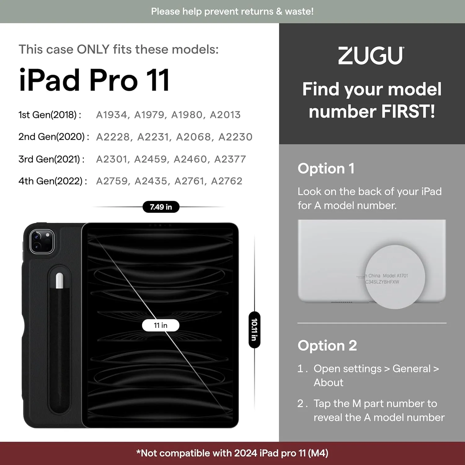 ZUGU Case iPad Pro 11 Inch Case, 1st/2nd/3rd/4th Generation Stand 2018/2020/2021/2022, Slim Protective Cover w/Wireless Apple Pencil Charging, Convenient Magnetic Stand & Sleep/Wake Cover, Cherry Red